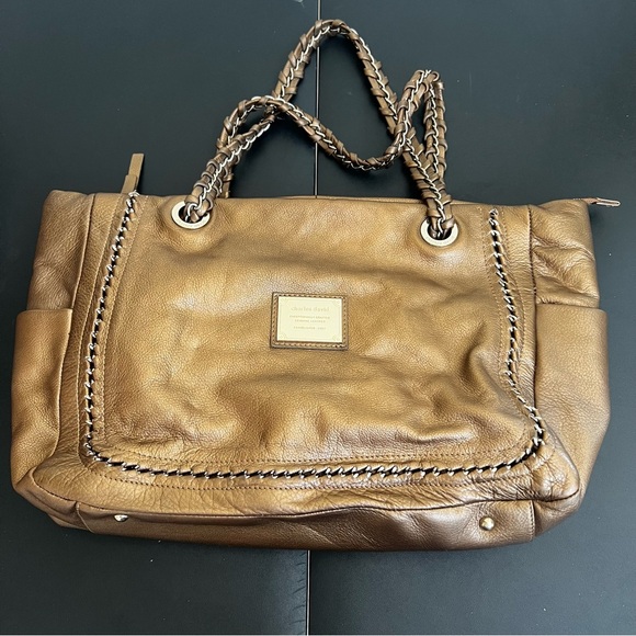 Charles David Leather Handbag Shoulder Bag With Two Straps And Zipper Close - Picture 2 of 10